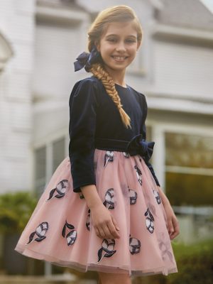 VESTIDO VELUDO COMBINADO TULE MENINA