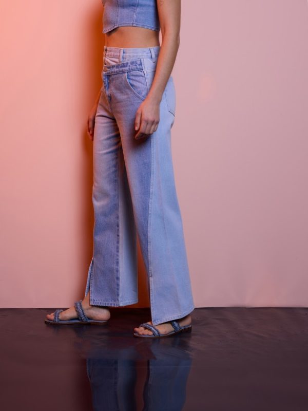 Calças denim com dupla cintura - Image 4